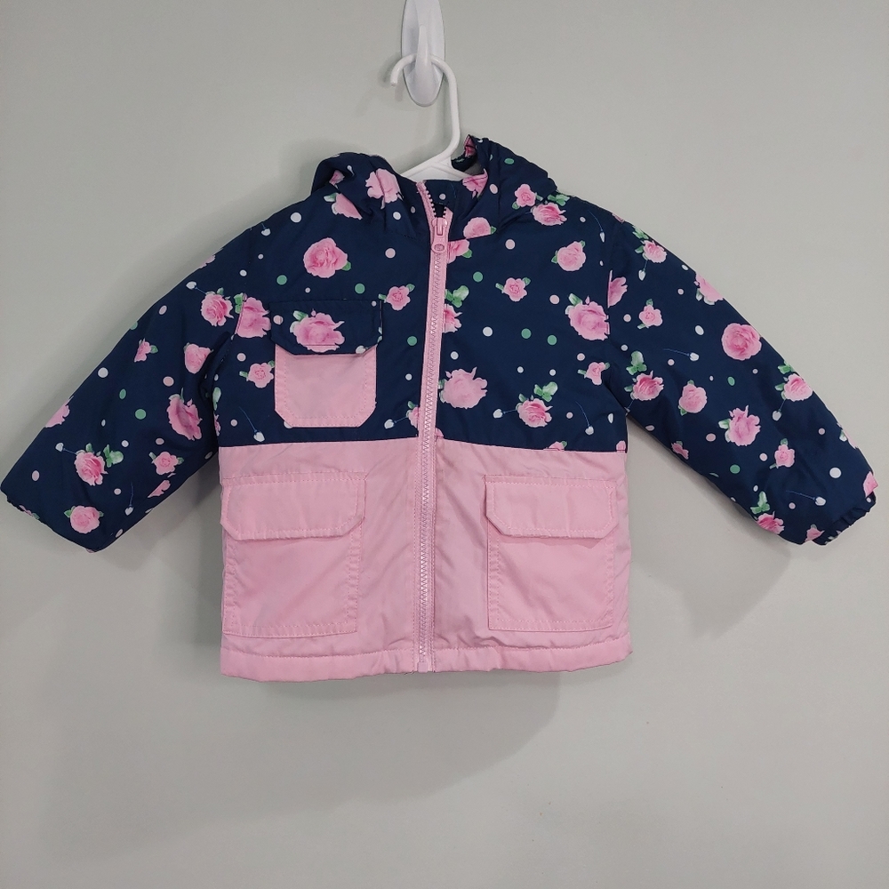 Swiss Tech puffer coat 2T pink blue green floral 2 piece has inner jacket